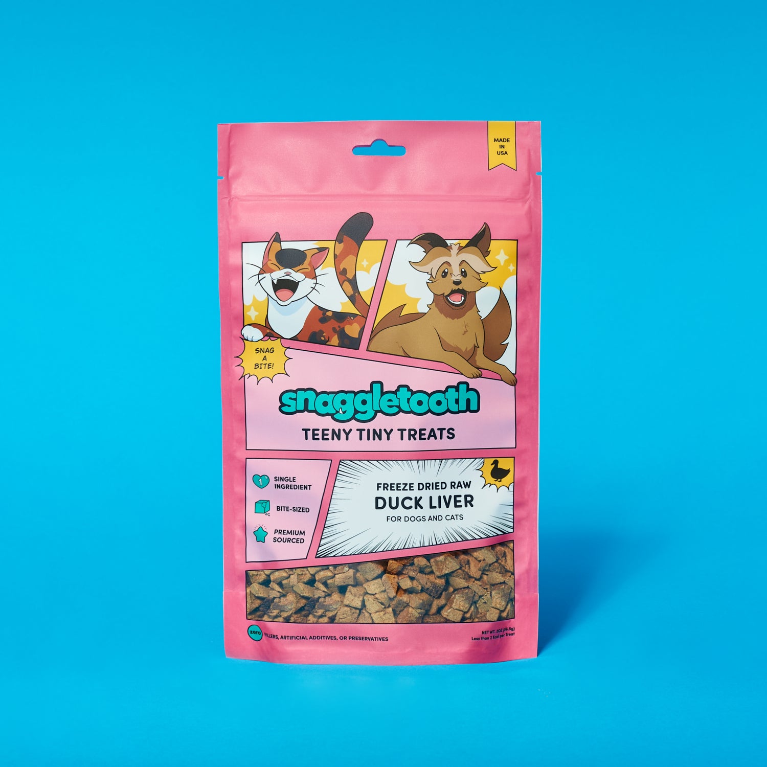 Snaggletooth Teeny Tiny Treats - Freeze Dried Raw Duck Liver - font of bag